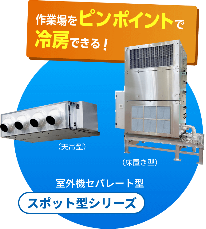 作業場をピンポイントで冷房できる！ （天吊型）（床置き型） 室外機セパレート型 スポット型シリーズ